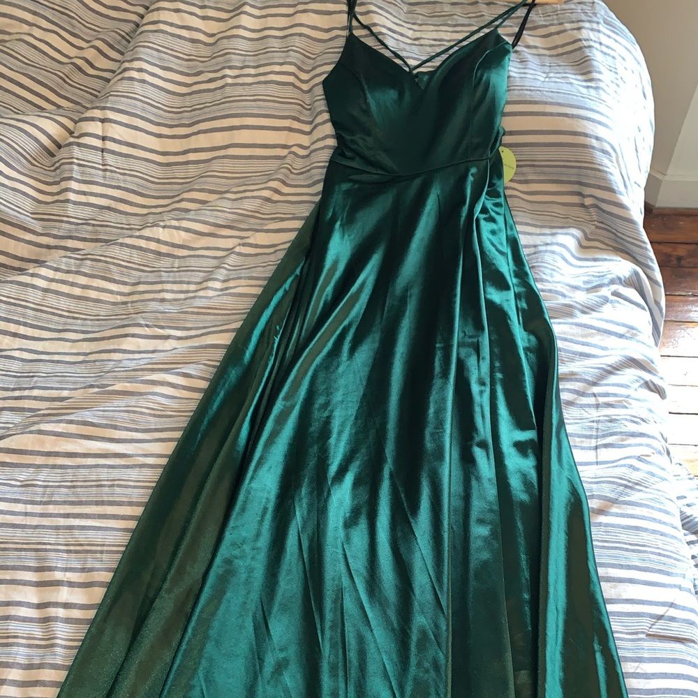 Vera Satin Lace up Emerald Prom dress